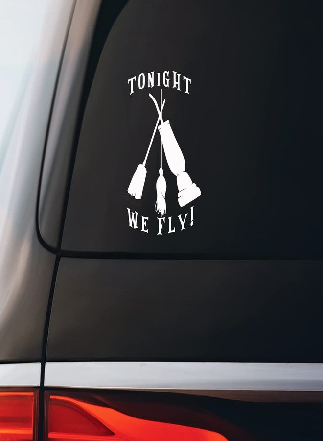 Bargain Max Decals Hocus Pocus Tonight We Fly Brooms Sticker Decal Notebook Car Laptop 4.5"x5.5" (White) - Image 1