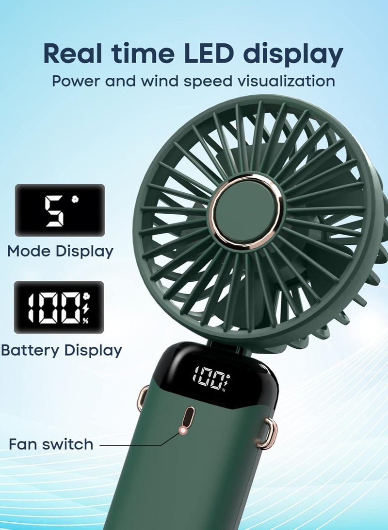 Portable Handheld Fan Quiet Mini Fan USB Rechargeable Personal Fan Battery Powered Desk Fan 5 Speeds for Home Travel Commuter Makeup Office  (Green) - Image 3