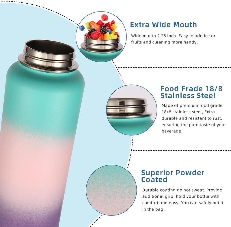Volhoply 40 oz Insulated Water Bottles Paracord Handle, Stainless Steel Sports Bottle with Spout Lid, Double Walled Vacuum Metal Water Cups, Reusable Water Cup for Adults (Gradient Color, 1 Set) - Image 3