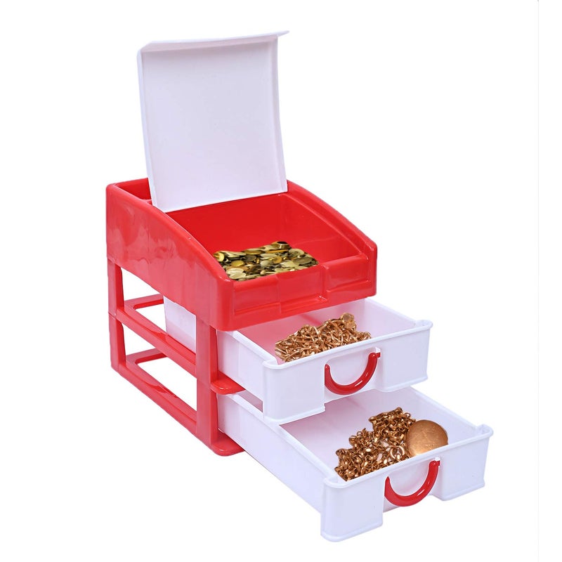 Kuber Industries Plastic 2 Pieces Three Layer Drawer Storage Cabinet Box RedCTKTC25109 - Image 3