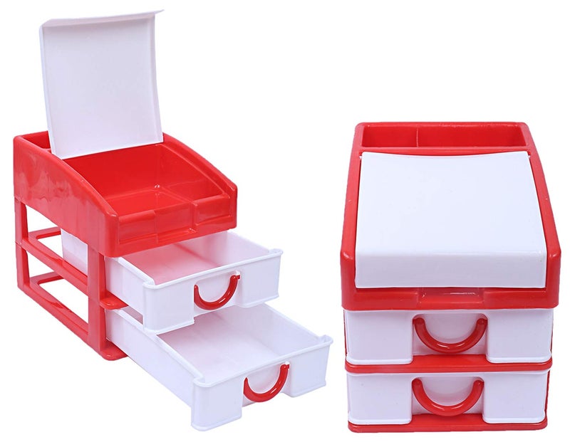 Kuber Industries Plastic 2 Pieces Three Layer Drawer Storage Cabinet Box RedCTKTC25109 - Image 1