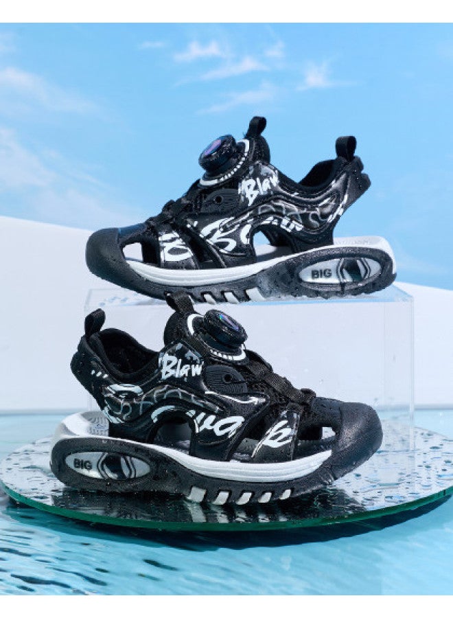 Bumblebee Rotating Buckle Kids Sandals - Boys' Summer Breathable Openwork Shoes, Comfortable Closed-toe Beach Sandals For Big Kids & Students, Stylish And Versatile - Image 1