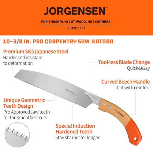 JORGENSEN Japanese Pull Saw Kataba, 10-3/8 Inch with Curved Handle, Premium SK5 Blade, 14 TPI, Woodworking Hand Saw for Hardwood & Softwood, Wood Trim - Image 2