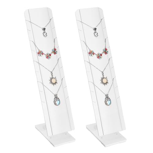 MOOCA 2 Pcs Set Multiple Pendant Necklace Display, Chain Display Stand, with Adjustable Stand for 9 necklaces, White Leatherette, 2.75 W x3.5 D x 12 H in - Image 1