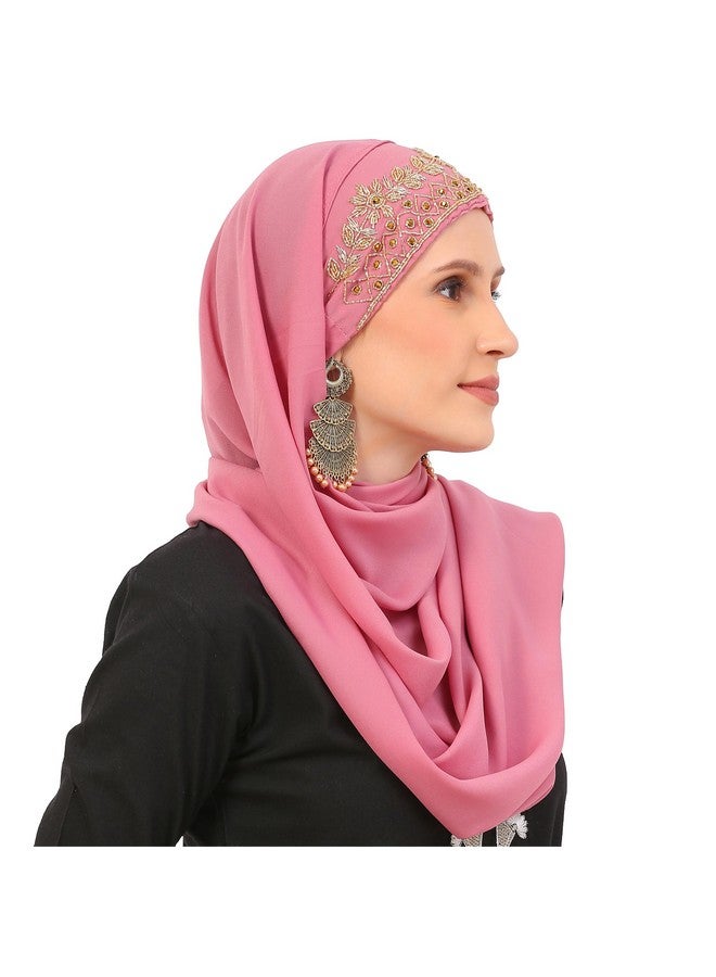 حجاب زردوزي مع نقاب يدوي للحفلات وأي مناسبة (عبوة من 1) شال عروس/شال عروس/دوبتة للنساء والفتيات جاهز للارتداء. - Image 3