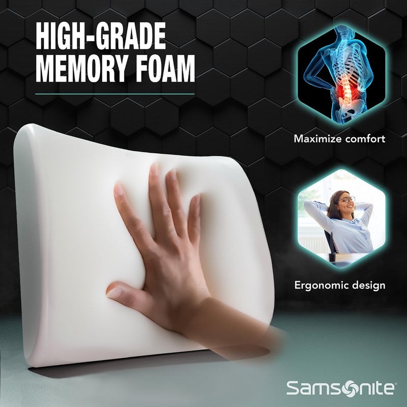 Samsonite وسادة دعم أسفل الظهر من سامسونيت لمقعد المكتب ومقعد السيارة، مصنوعة من رغوة الذاكرة المتوازنة تمامًا، وسادة أسفل الظهر متعددة الاستخدامات - Image 3