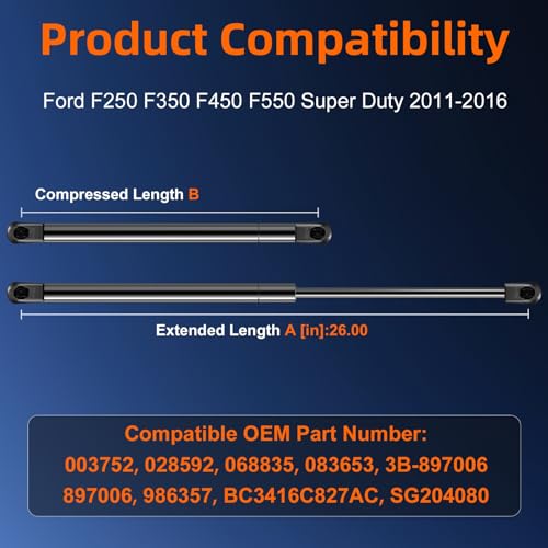 Euplokeer Qty (2) BC3Z16C826B Hood Strut Lift Support Compatible with 2011-2016 Ford F250 F350 F450 F550 Super Duty, Bonnet Gas Shock Strut Replace OE# 7C3Z16C826AA 3B-897006 - Image 2