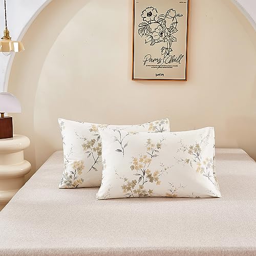 ECOCOTT 2 Pack Pillowcase King Size with Vintage Wash Painting Floral Pillow Cases Set, 100% Cotton King Pillow Covers Envelope Closure (King, 20"x36") - Image 2