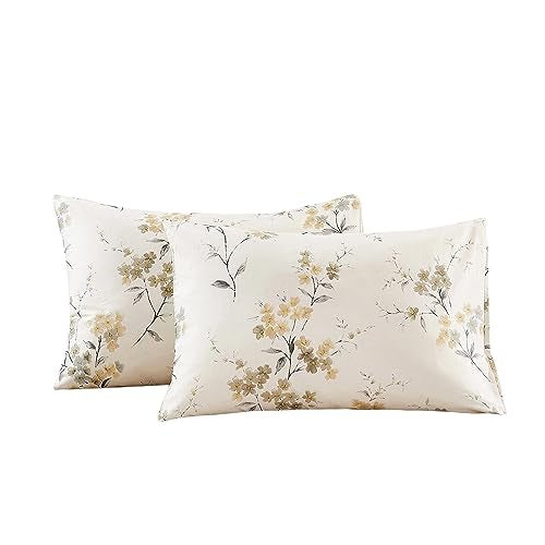 ECOCOTT 2 Pack Pillowcase King Size with Vintage Wash Painting Floral Pillow Cases Set, 100% Cotton King Pillow Covers Envelope Closure (King, 20"x36") - Image 1