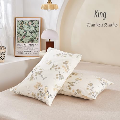 ECOCOTT 2 Pack Pillowcase King Size with Vintage Wash Painting Floral Pillow Cases Set, 100% Cotton King Pillow Covers Envelope Closure (King, 20"x36") - Image 3