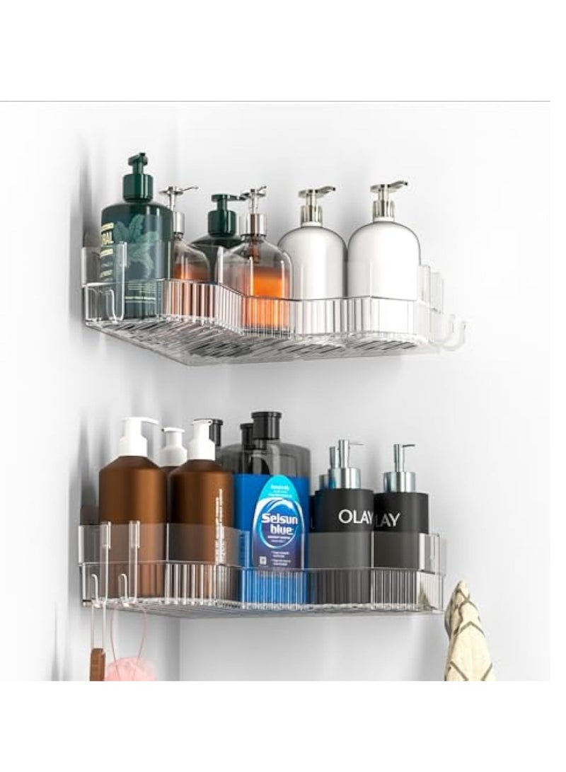 KASTWAVE حامل دش زاوي 2 عبوة، رفوف منظم دش لاصقة، لتخزين الحمام وزخرفة المنزل والمطبخ، منظم حمام مقاوم للصدأ واضح، ملحقات RV، بدون حفر - Image 1