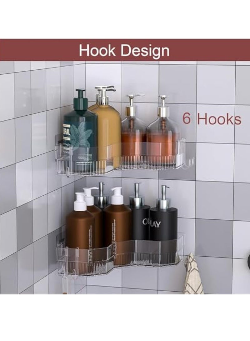 KASTWAVE حامل دش زاوي 2 عبوة، رفوف منظم دش لاصقة، لتخزين الحمام وزخرفة المنزل والمطبخ، منظم حمام مقاوم للصدأ واضح، ملحقات RV، بدون حفر - Image 5