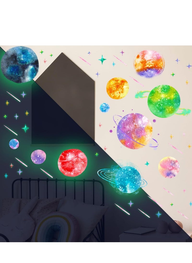 RATSAW - Fluorescent Wall Stickers Fluorescent 3D Realistic Sticker Dots Stars Moon and Planet Glow in The Dark DIY Luminous Adhesives Decals for Kids Bedroom Ceiling Walls Living Room Decorations - Image 1