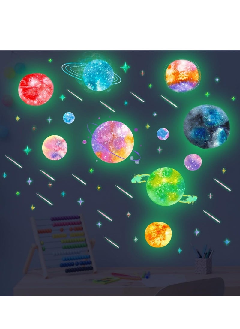 RATSAW - Fluorescent Wall Stickers Fluorescent 3D Realistic Sticker Dots Stars Moon and Planet Glow in The Dark DIY Luminous Adhesives Decals for Kids Bedroom Ceiling Walls Living Room Decorations - Image 1