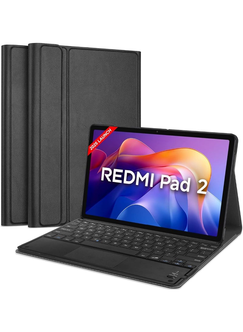 Keyboard case for Redmi Pad 2 PU leather Cover Detachable Bluetooth Keyboard with Arabic and English letter Touchpad supports Multi Viewing Angles compatible for Redmi Pad 2  - Image 1