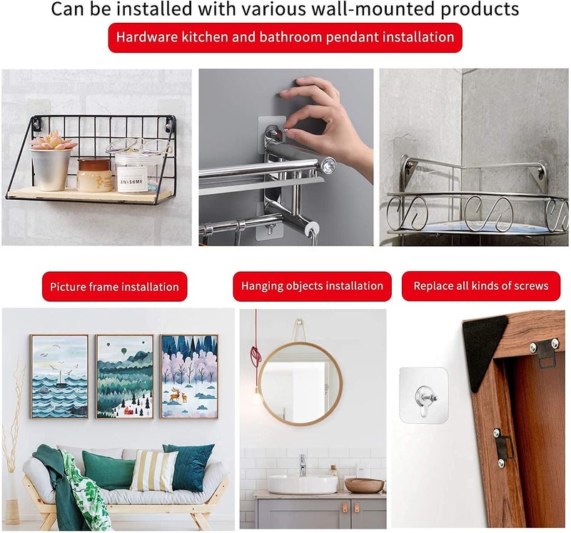 6 Pcs Transparent Nail Free Wall Hook Screw Self Adhesive No Drilling Punch Free NonTrace for Kitchen Installation Home Bathroom Clear Hook Detachable Adhesive Heavy Duty Hanging Wall Mounted  - Image 4
