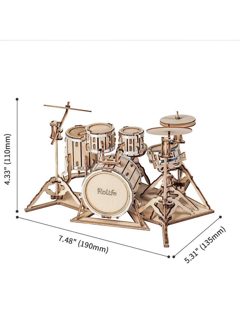 Rolife Rolife Drum Kit 3D Wooden Puzzle TG409, Assembly Brain Teaser 3D Wooden Puzzle DIY Build Model Crafts Kits, Unique Home Decor Birthday Gifts for Teens or Adults - Image 2