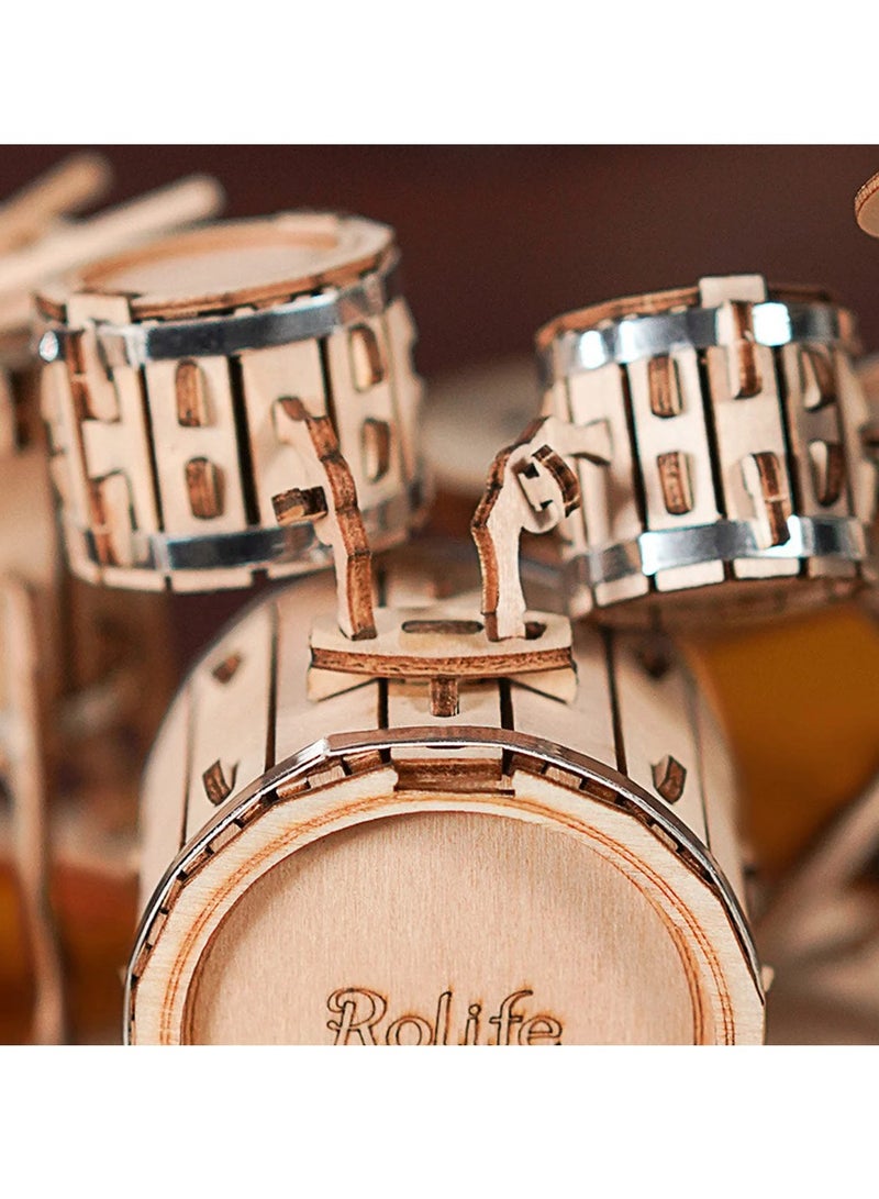 Rolife Rolife Drum Kit 3D Wooden Puzzle TG409, Assembly Brain Teaser 3D Wooden Puzzle DIY Build Model Crafts Kits, Unique Home Decor Birthday Gifts for Teens or Adults - Image 3
