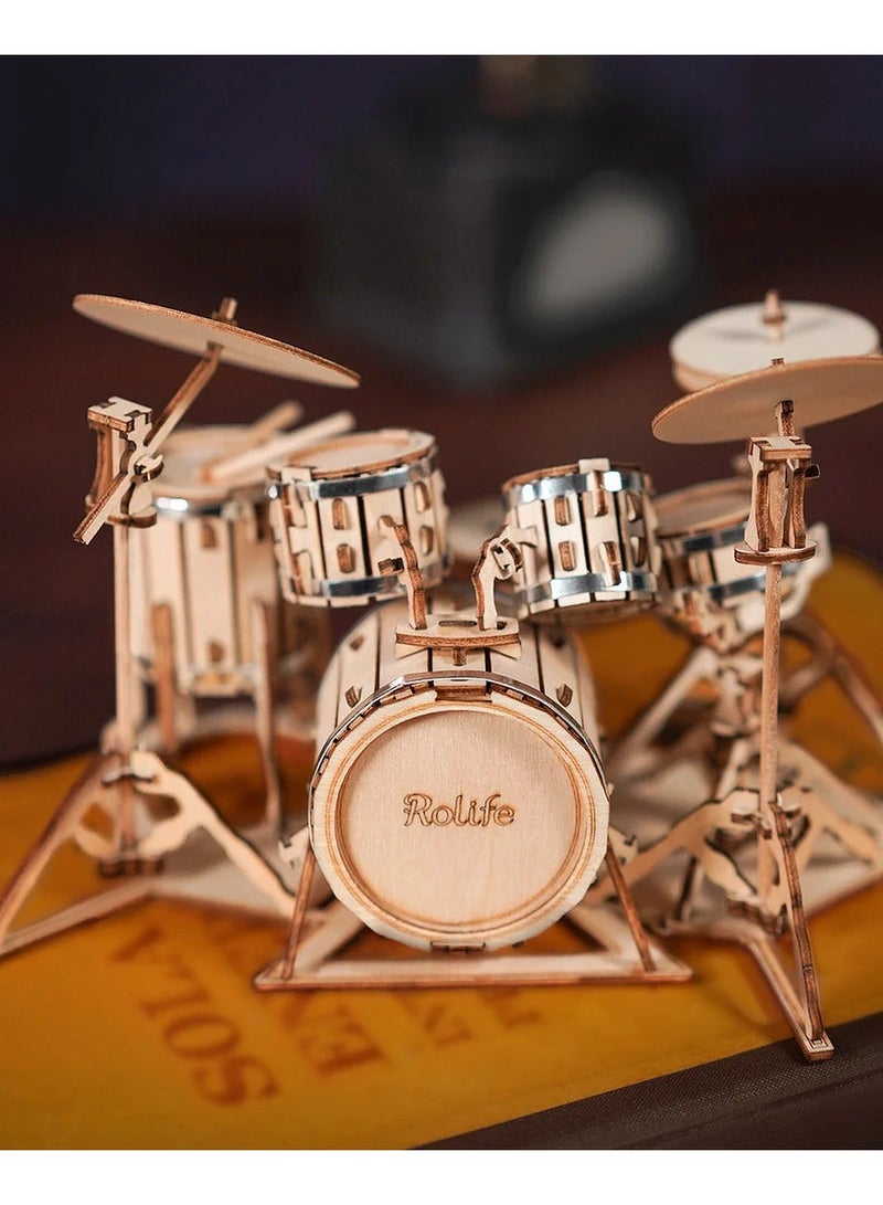Rolife Rolife Drum Kit 3D Wooden Puzzle TG409, Assembly Brain Teaser 3D Wooden Puzzle DIY Build Model Crafts Kits, Unique Home Decor Birthday Gifts for Teens or Adults - Image 4