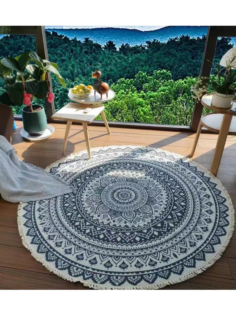 أوروبا الشمالية يدويا شرابة السجاد ، والسجاد القطن جولة ، جولة قابل للغسل السجاد ، والسجاد المطبوعة جولة ، حوض الكلمة حصيرة ، غرفة المعيشة ، حمام ، غرفة نوم ، مطبخ الطابق ، غرفة الغسيل الديكور - Image 1