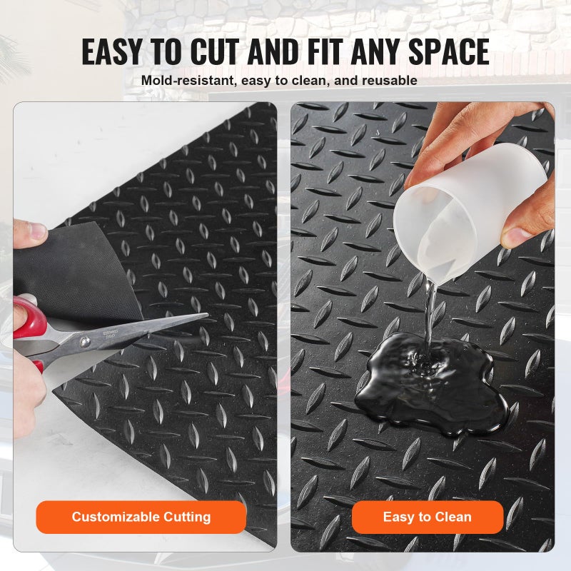 VEVOR Diamond-Plate Rubber Flooring Roll, 3 mm x 4 ft x 6 ft Garage Floor Mat, SBR Rubber Garage Flooring Roll, Easy to Clean, Diamond Plate Rubber Mat for Under Cars, Garage Industry Gym, Black - Image 5