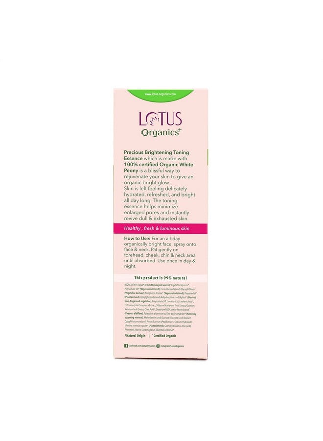 Lotus Organics+ Precious Brightening Toning Essence | 100% Organic White Peony | Sulphate & Paraben Free Face Toner | All Skin Types | 50Ml  - Image 5