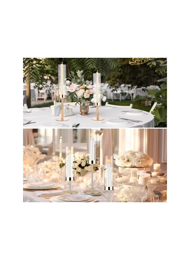 The Bros Gold Candlestick Holder Tall Hurricane Candle Holder Set of 3, Taper Candle Holders Candle Stand Glass Cover Candlesticks Holders Table Centerpiece for Wedding Party Birthday Christmas Decor - Image 5