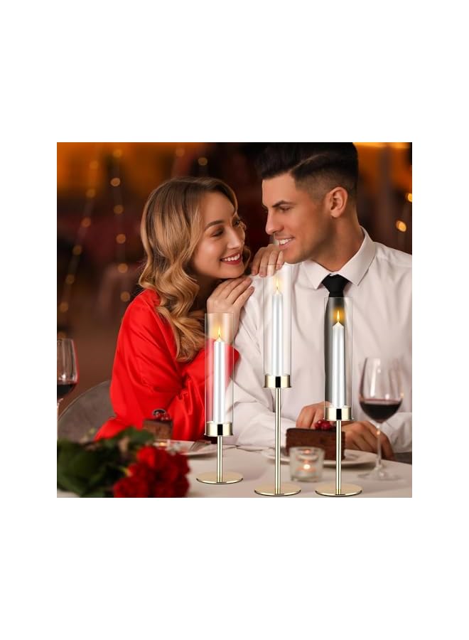 The Bros Gold Candlestick Holder Tall Hurricane Candle Holder Set of 3, Taper Candle Holders Candle Stand Glass Cover Candlesticks Holders Table Centerpiece for Wedding Party Birthday Christmas Decor - Image 4
