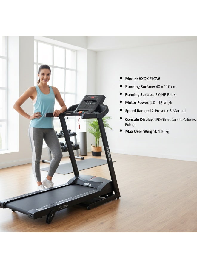 Axox Fitness Flow Foldable Electric Treadmill for Home | Smart Running & Walking Machine with LED Display, Auto Incline, Shock Absorption & Silent Motor for Home Gym Workouts - Image 2