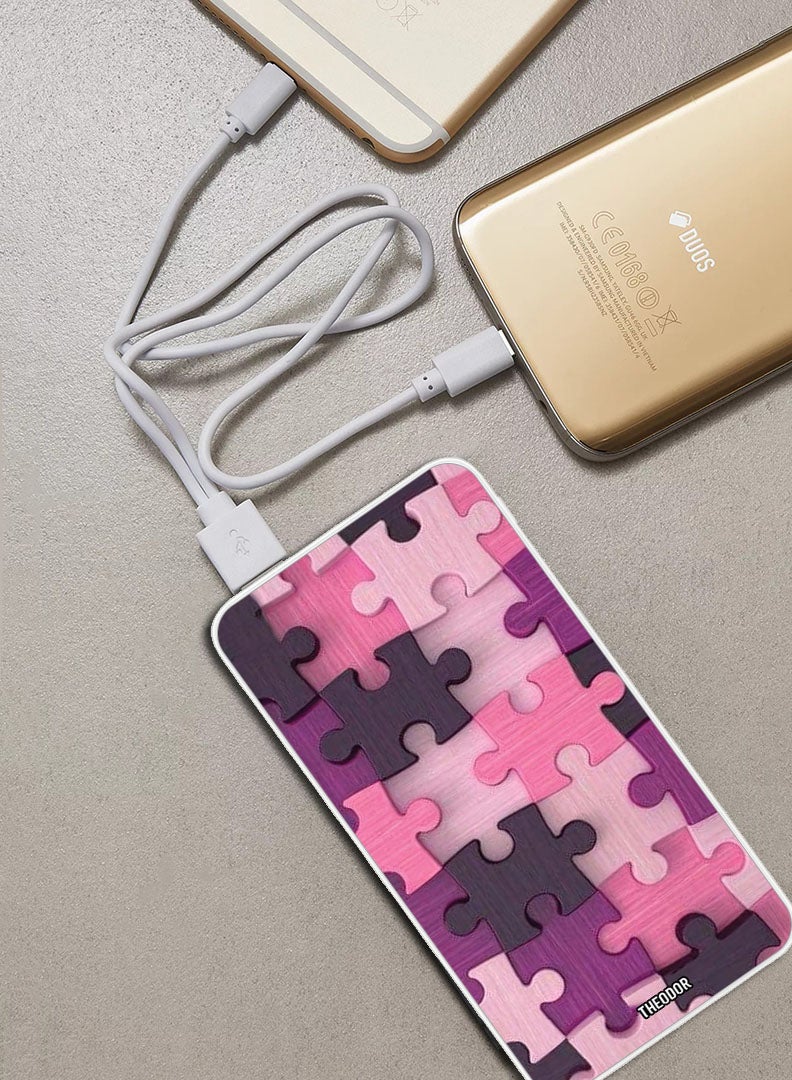 Theodor 10,000 mAh Super Fast Charging Ultra Compact Power Bank with Quick Charge & Power Delivery, Portable Charger For iPhone and Android Pink Puzzle - Image 2