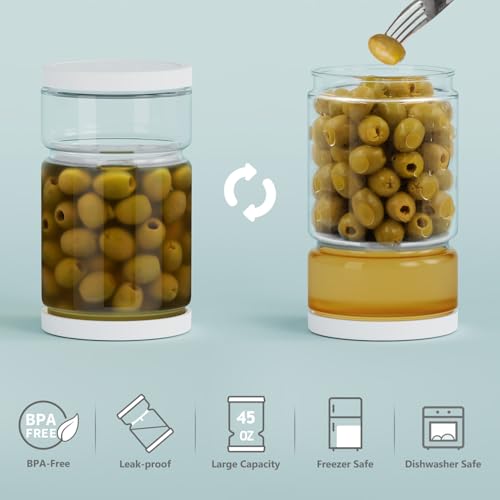 ForTidy Glass Pickle Jar with Strainer Flip for Pickle Lover - 45OZ Leakproof Airtight Juice Separator for Olive, Gherkin or Chilli, BPA Free, Dishwasher and Refrigerator Safe (White, 45 oz*1 pack) - Image 2