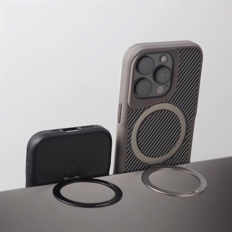 غطاء هاتف بنمط ألياف الكربون لهاتف iPhone 14 Pro Max - غطاء واقي مع حماية للكاميرا باللون الفضي - Image 2