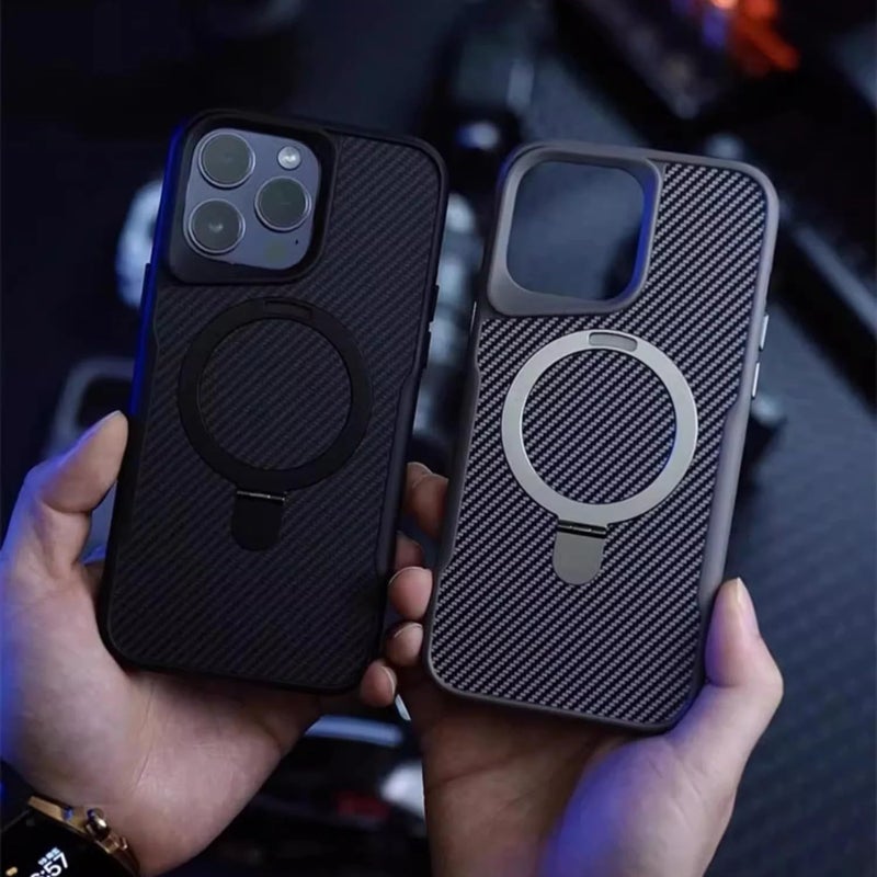 غطاء هاتف بنمط ألياف الكربون لهاتف iPhone 14 Pro Max - غطاء واقي مع حماية للكاميرا باللون الفضي - Image 3