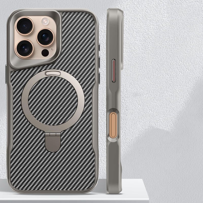 غطاء هاتف بنمط ألياف الكربون لهاتف iPhone 14 Pro Max - غطاء واقي مع حماية للكاميرا باللون الفضي - Image 4