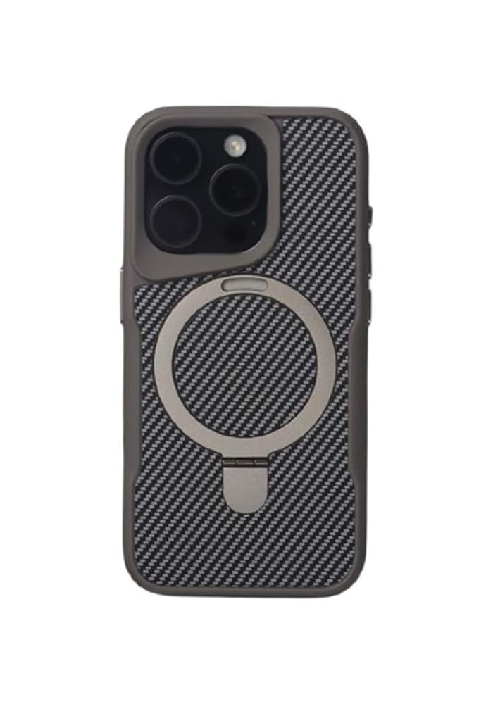 غطاء هاتف بنمط ألياف الكربون لهاتف iPhone 14 Pro Max - غطاء واقي مع حماية للكاميرا باللون الفضي - Image 1
