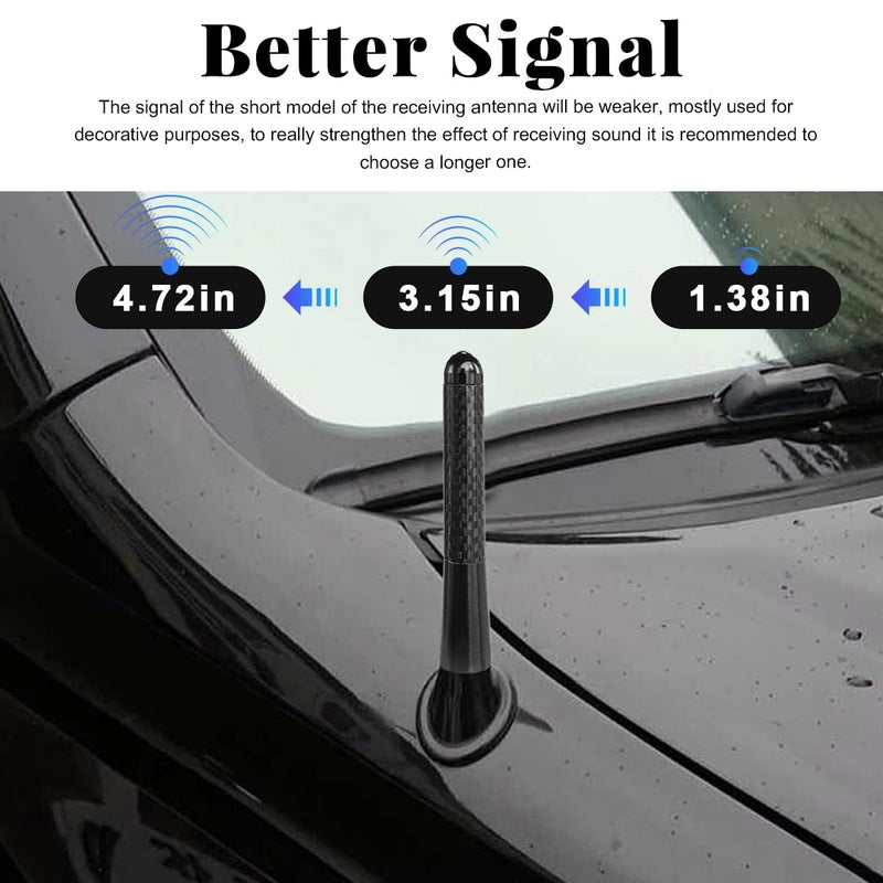 Sylvil Car Short Antenna, 3.15" Aluminum Radio Antennas Replacement, Carbon Fiber Antenna Kit with Screws, AM/FM Roof Mount Car Radio Reception Antennas Mast for Most Cars SUVs (Black) - Image 3