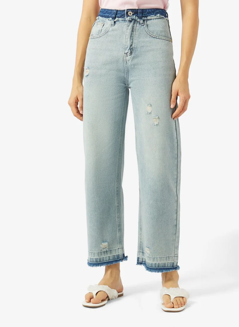 Mid Rise Wide Leg Distressed Jeans