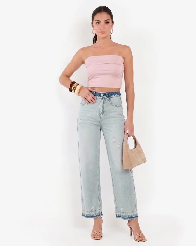 Mid Rise Wide Leg Distressed Jeans