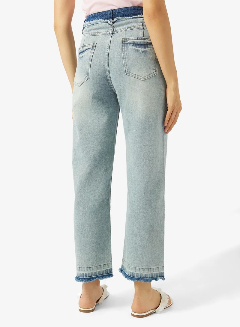 Ginger  Mid Rise Wide Leg Distressed Jeans for Women | Best Price UAE