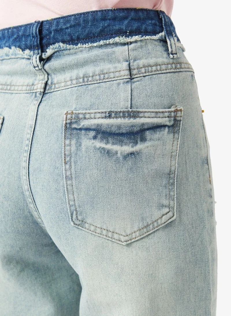 Ginger  Mid Rise Wide Leg Distressed Jeans for Women | Best Price UAE