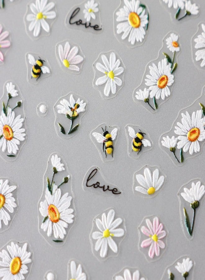 JALIYA 5pcs Embossed Daisy Nail Stickers Micro-carving Flower Nail Stickers Small Daisies Pink Butterfly Flower Nail Decals for Nail Art Supplies Daisy Flowers Nail Art Stickers Floral Stickers for Nails DIY - Image 3