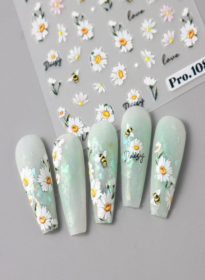 JALIYA 5pcs Embossed Daisy Nail Stickers Micro-carving Flower Nail Stickers Small Daisies Pink Butterfly Flower Nail Decals for Nail Art Supplies Daisy Flowers Nail Art Stickers Floral Stickers for Nails DIY - Image 5