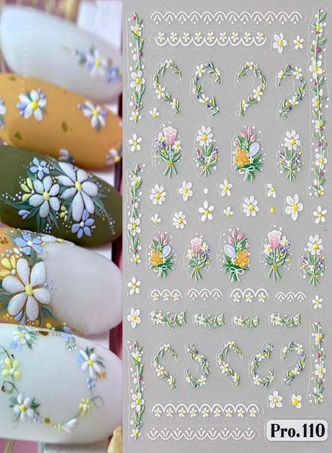 JALIYA 5pcs Embossed Daisy Nail Stickers Micro-carving Flower Nail Stickers Small Daisies Pink Butterfly Flower Nail Decals for Nail Art Supplies Daisy Flowers Nail Art Stickers Floral Stickers for Nails DIY - Image 4