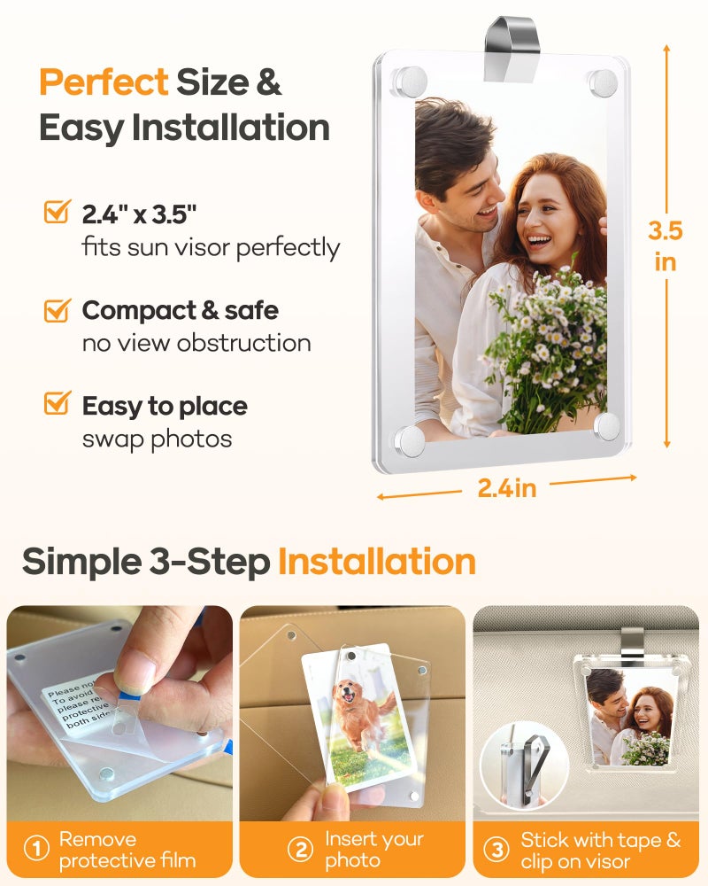 SiLiANK 2Pcs Car Picture Holder for Sun Visor â€“ Magnetic 2.4"x3.5" Car Visor Photo Clip, Horizontal & Vertical Photo Display, Wallet-Size Clear Acrylic Car Picture Frame Automotive Accessories for Polaroid Go and Instax Mini,Gifts for Valentine's Day - Image 5