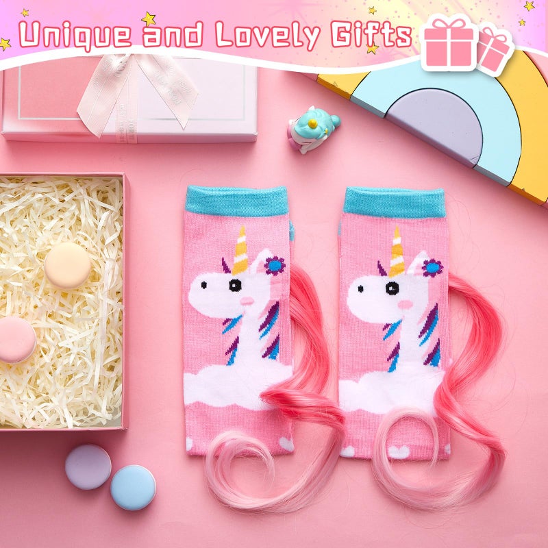 Yearntown 1 Pairs Crazy Fun Silly Wacky High Socks Unicorn Mermaid Socks with Wigs Gift for Kids Girls Woman(Pink Unicorn) - Image 3