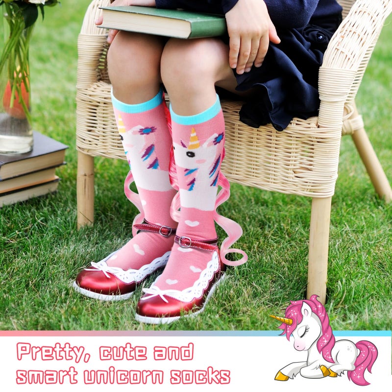Yearntown 1 Pairs Crazy Fun Silly Wacky High Socks Unicorn Mermaid Socks with Wigs Gift for Kids Girls Woman(Pink Unicorn) - Image 2