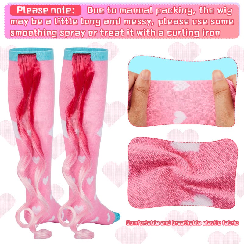 Yearntown 1 Pairs Crazy Fun Silly Wacky High Socks Unicorn Mermaid Socks with Wigs Gift for Kids Girls Woman(Pink Unicorn) - Image 5