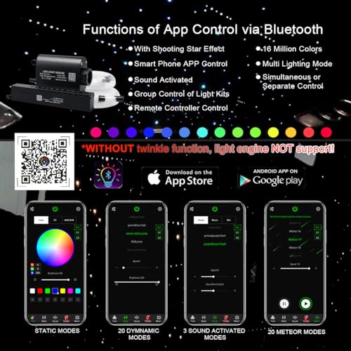 AKEPO Shooting Star Starlights Headliner Kit, 430pcs Mixed Dia. Optical Fiber Strands 9.8ft/3m with Shooting Star Effect 16W APP/Remote Control Music Activated Effect Fiber Optic Lights - Image 2