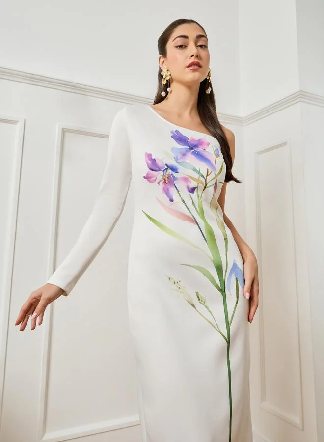 Styli Women Off-White Floral Print A-Line Maxi Dress