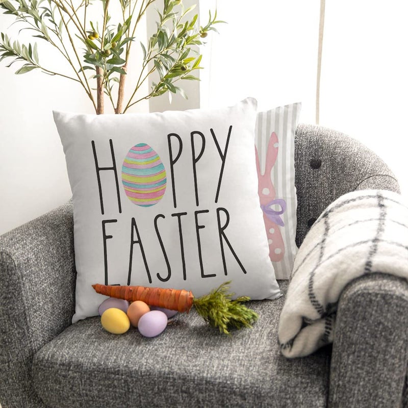 GEEORY Happy Easter Throw Pillow Covers 18x18 Set of 4 Bunny He is Risen Cross Eggs Spring Home Decor for Couch G261-18 - Image 2
